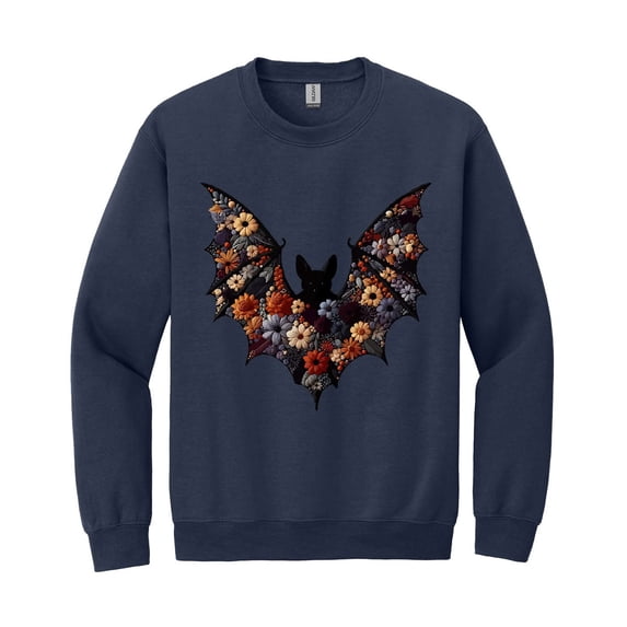 Halloween Bat Sweatshirt, Faux Embroidery Graphic, Spooky Season Pullover, Halloween Gift