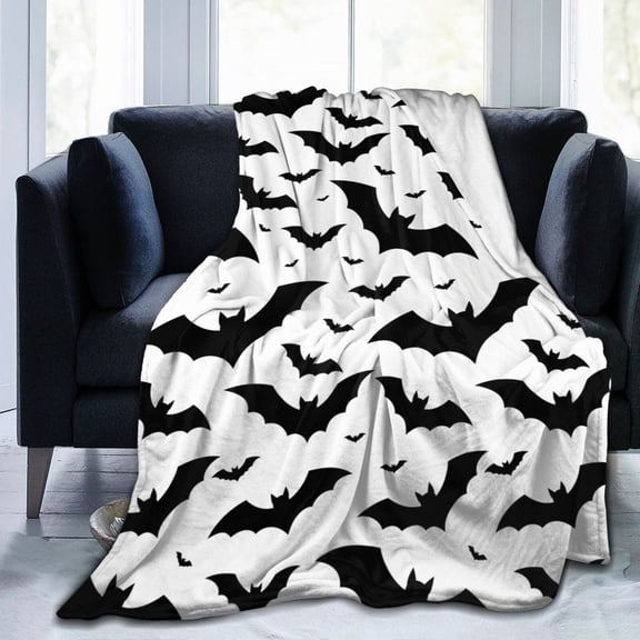Halloween Bat Throw Blanket, Super Soft Warm Flannel Fuzzy Blanket for Couch Bedroom Sofa Office Car, All Season Cozy Blanket 50x40