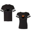 thumbnail image 1 of Halloween Bat Unisex Couple Matching Cotton Jersey style T-Shirt Contrasting stripes on sleeves (Men Black / Women Black) (Men S / Women S), 1 of 3