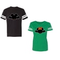 thumbnail image 1 of Halloween Bat Unisex Couple Matching Cotton Jersey style T-Shirt Contrasting stripes on sleeves (Men Black / Women Green) (Men XXL / Women XL), 1 of 3