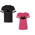 thumbnail image 1 of Halloween Bat Unisex Couple Matching Cotton Jersey style T-Shirt Contrasting stripes on sleeves (Men Black / Women Pink) (Men S / Women L), 1 of 3
