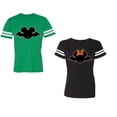 thumbnail image 1 of Halloween Bat Unisex Couple Matching Cotton Jersey style T-Shirt Contrasting stripes on sleeves (Men Green / Women Black) (Men L / Women L), 1 of 3