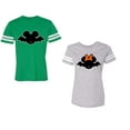 thumbnail image 1 of Halloween Bat Unisex Couple Matching Cotton Jersey style T-Shirt Contrasting stripes on sleeves (Men Green / Women Heather) (Men XXXL / Women XXL), 1 of 3