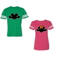 thumbnail image 1 of Halloween Bat Unisex Couple Matching Cotton Jersey style T-Shirt Contrasting stripes on sleeves (Men Green / Women Pink) (Men M / Women S), 1 of 3