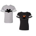 thumbnail image 1 of Halloween Bat Unisex Couple Matching Cotton Jersey style T-Shirt Contrasting stripes on sleeves (Men Heather / Women Black) (Men XL / Women L), 1 of 3