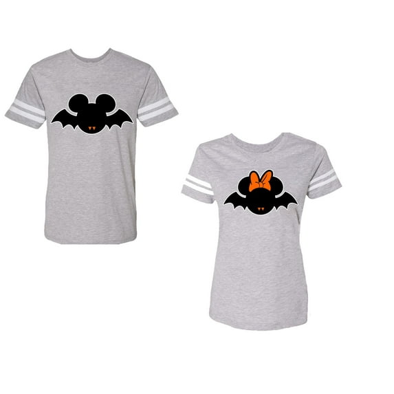 Halloween Bat Unisex Couple Matching Cotton Jersey style T-Shirt Contrasting stripes on sleeves (Men Heather / Women Heather) (Men S / Women M)