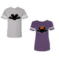 thumbnail image 1 of Halloween Bat Unisex Couple Matching Cotton Jersey style T-Shirt Contrasting stripes on sleeves (Men Heather / Women Purple) (Men XL / Women L), 1 of 3