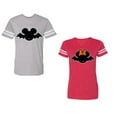 thumbnail image 1 of Halloween Bat Unisex Couple Matching Cotton Jersey style T-Shirt Contrasting stripes on sleeves (Men Heather / Women Red) (Men S / Women L), 1 of 3