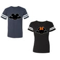 thumbnail image 1 of Halloween Bat Unisex Couple Matching Cotton Jersey style T-Shirt Contrasting stripes on sleeves (Men Navy / Women Black) (Men S / Women XL), 1 of 3