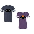 thumbnail image 1 of Halloween Bat Unisex Couple Matching Cotton Jersey style T-Shirt Contrasting stripes on sleeves (Men Navy / Women Purple) (Men XXL / Women M), 1 of 3