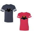 thumbnail image 1 of Halloween Bat Unisex Couple Matching Cotton Jersey style T-Shirt Contrasting stripes on sleeves (Men Navy / Women Red) (Men XXL / Women L), 1 of 3