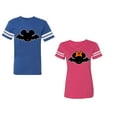 thumbnail image 1 of Halloween Bat Unisex Couple Matching Cotton Jersey style T-Shirt Contrasting stripes on sleeves (Men Royal / Women Pink) (Men XXL / Women S), 1 of 3