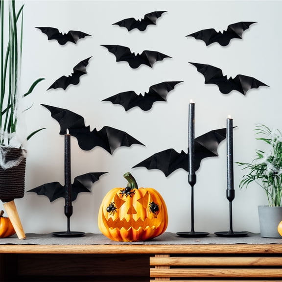 Halloween Bat Wall Decals Decorations PVC Sticker Indoor Party Supplies Spooky Hallowmas Home Decor Removable Wall Art DIY Door Cabinet Bookshelf Decoration