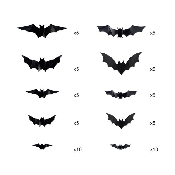 Halloween Bat Wall Decorations with Led Night Light, Scary Outdoor Halloween Decorations for Haunted House Party, Peel and Stick Wall Decals for Home, 60 Count