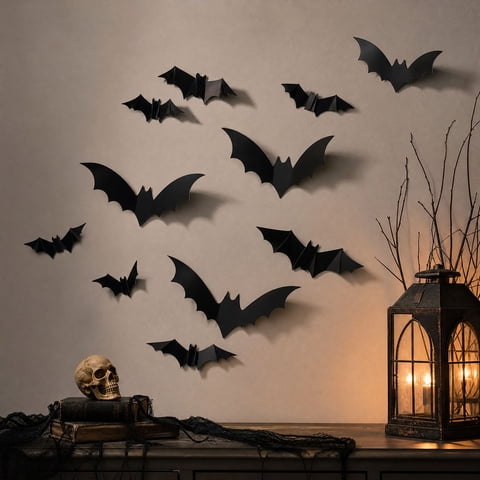 Halloween Bat Wall Sticker, 3D PVC Waterproof Self-Adhesive Wall Decal Spooky Realistic Design, For Halloween Party Bedroom Living Room Indoor Festive Atmosphere Decoration A