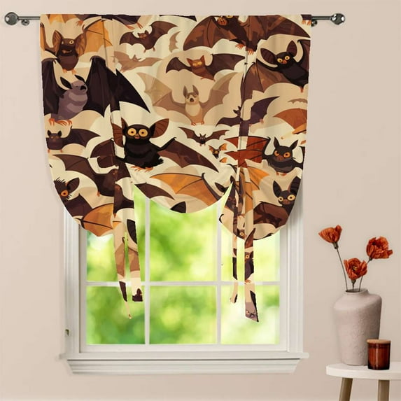 Halloween Bat Window Curtain for Living Room Roman Curtain Kitchen Tie-up Curtains Adjustable Drapes