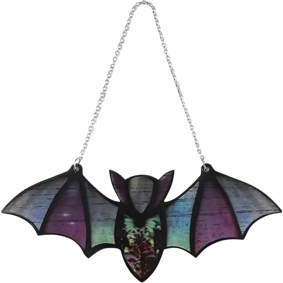 Halloween Bat Window Ornaments,Halloween Bat Window Hanging Suncatcher Reflective Effect Colorful Stained Bat Window Ornaments
