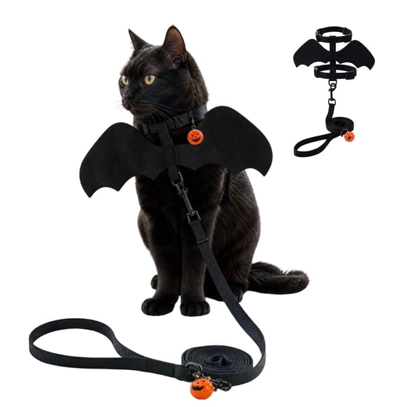 Halloween Bat Wing Cat Harness And Leash Set,Adjustable Escape Proof Easy Control Pet Vest Harness For Kitten Small Dog Walking,M