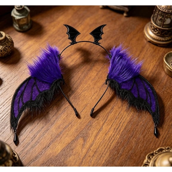 Halloween Bat Wing Headband, Devil Bat Hairbands Headwear Hair Hoop Headpiece Props for Halloween Costume(D, 13x14in)