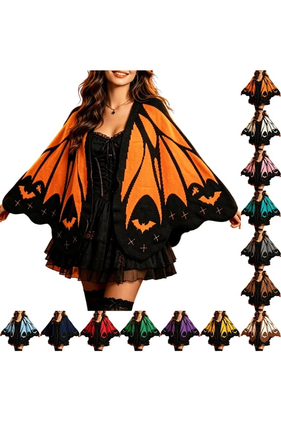 Halloween Bat Wing Knit Poncho for Women - Oversized Gothic Open Front Cape, Soft Knitted Costume Cardigan for Cosplay & Party Light Blue One Size