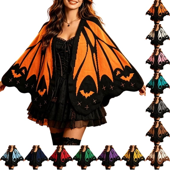 Halloween Bat Wing Knit Poncho for Women - Oversized Gothic Open Front Cape, Soft Knitted Costume Cardigan for Cosplay & Party Red One Size