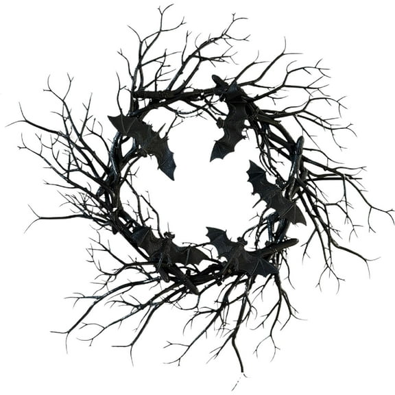 Halloween Bat Wreath with Glowing Dead Branches - 17 Inch Lighted Decor for Front Door, Wall Hanging, Spooky Party Props, Haunted House Gift