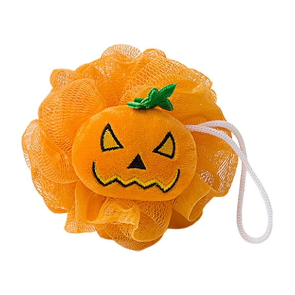Halloween Bath Accessory Shower Scrubber Mesh Bath Pouf Lovely Pumpkin Design Kids Exfoliating Bath Scrubber Body Scrubber Shower Ball, D