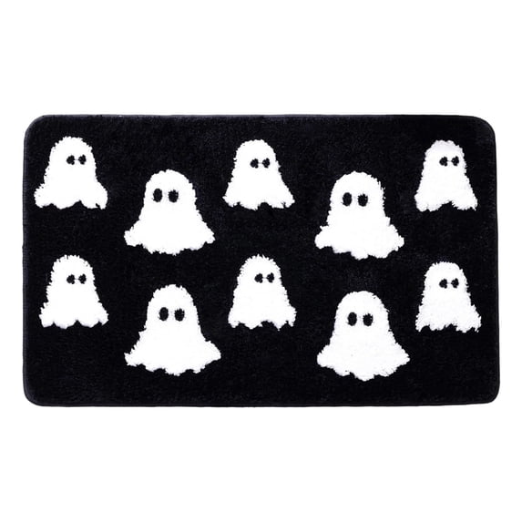 Halloween Bath Mat, 15.7 X 23.6 In Ghost Bathroom Rug, Soft Absorbent Non-Slip Washable Floor Mat for Bathroom & Bedroom,Black