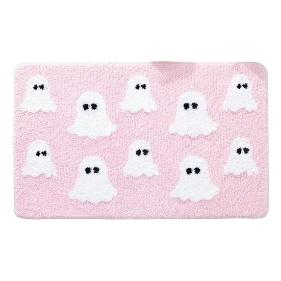 Halloween Bath Mat, 15.7 X 23.6 In Ghost Bathroom Rug, Soft Absorbent Non-Slip Washable Floor Mat for Bathroom & Bedroom,Pink