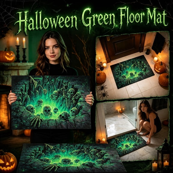 Halloween Bath Mat, 3D Skull Illusion Floor Mat, Diatomaceous Earth Absorbent Bathroom Rug with Non Slip Backing, Spooky Halloween Decor for Bathroom Bedroom Entryway, 60x40cm