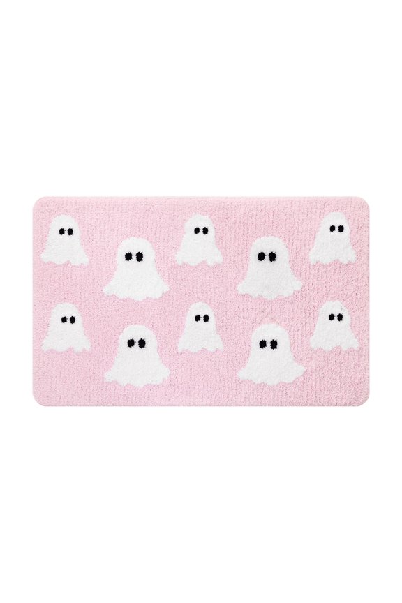 Halloween Bath Mat  Cute Ghost Decor Mat Non-Slip Bathroom Rug Soft Spooky Bath Rug for Shower, Bedroom, Living Room 16*24In Pink