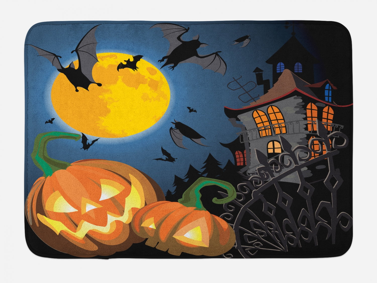 Halloween Bath Mat, Gothic Halloween Haunted House Party Theme Design Trick or Treat for Kids Print, Non-Slip Plush Mat Bathroom Kitchen Laundry Room Decor, 29.5 X 17.5 Inches, Multicolor, Ambesonne