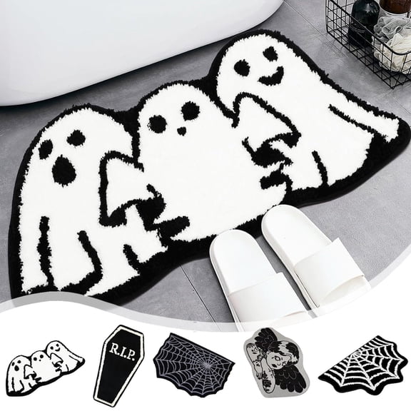 Halloween Bath Mat Halloween Bathroom Decor Ghost Decor Halloween Bathroom Rug Halloween Floor Mats Special Shaped Floor Mats Living Room Decorative Mats Bathroom Water Absorbing Non Slip Mats