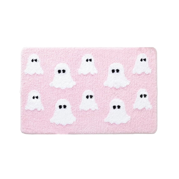 Halloween Bath Mat - Spooky Ghost Bathroom Rug Non Slip - Cute Shower Mat for Bedroom Living Room Decor,Pink