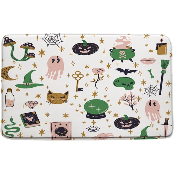 Halloween Bath Mat Spooky Pumpkin Skull Alchemy Witchy Ouija Board Gothic Boho Magic Bathroom Kitchen Rugs,19.7x31.5 Inch
