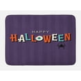 thumbnail image 1 of Halloween Bath Mat, Text with Letters Shape as Bones Spooky Eye and Spider on Stripes Backdrop, Plush Bathroom Decor Mat with Non Slip Backing, 29.5" X 17.5", Quartz Multicolor, by Ambesonne, 1 of 2