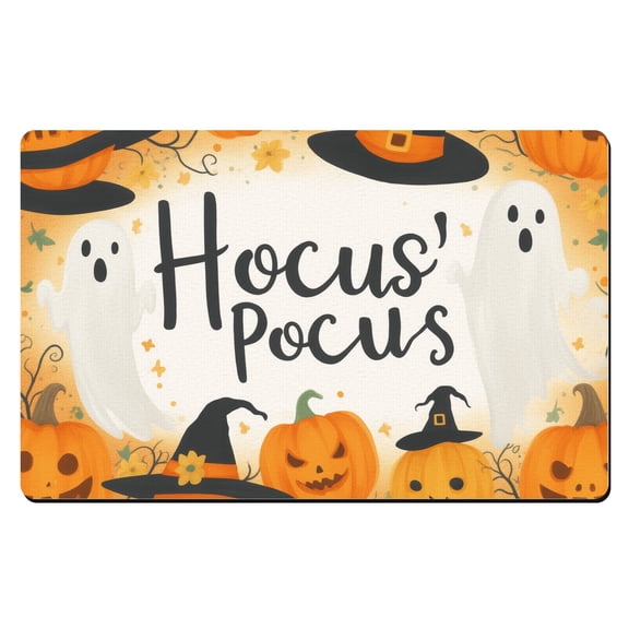 Halloween Bath Mats,A group of pumpkins and ghosts with the words Hocus Pocus,Rubber Mats for Kitchen Floor,Small Mat,Halloween Decor Front Door