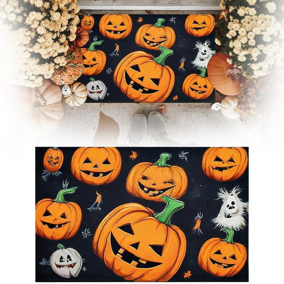 Halloween Bath Mats, Halloween Colorful Pumpkin Bathroom Decorations, Non-Slip Microfiber Bath Rugs, Bathroom Decor Pumpkin Rug for Shower, Tub, Sink, Machine Washable, 11.81X19.69 inch
