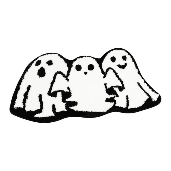 Halloween Bath Rug 15.8*23.6 Inch Ghost Bat Pattern Goth Bath Mat Spooky Black White Gothic Bathroom Rug Non Slip Front Door Mat Carpet for Bedroom Home Living Room Kitchen Floor Decor Supplies