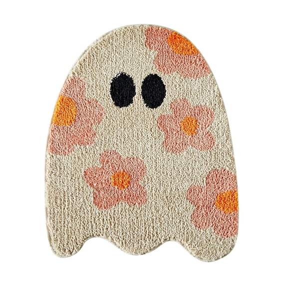 Halloween Bath Rug 31.5*47.2 Inch Ghost Bat Pattern Goth Bath Mat Spooky Black White Gothic Bathroom Rug Non Slip Front Door Mat Carpet for Bedroom Home Living Room Kitchen Floor Decor Supplies