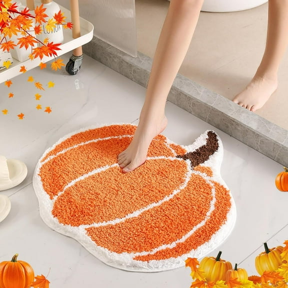 Halloween Bath Rug, Cute Pumpkin Bath Mat, Extra Soft Fluffy Absorbent Non-slip Bathtub Mat, Machine Washable Funny Pumpkin Shape Bath Rug for Halloween, Thanksgiving, Fall Decor 24x24