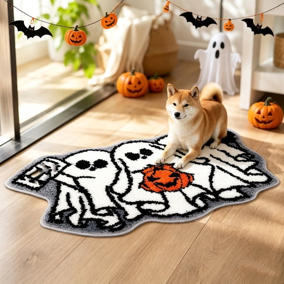 Halloween Bath Rug Ghost Bath Mat Non Slip Water Absorbent Decorative Mat Washable Gothic Bathroom Rug for Halloween Indoor Living Room Bedroom Kitchen Decor