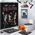 thumbnail image 1 of Halloween Bathroom Decor 4 Piece Set, 71 Inch Waterproof Quick Dry Fabric Shower Curtain with Non Slip Absorbent Floor Mats, Cute Skeleton Web Print for Halloween Party Home Use, 1 of 7