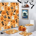 thumbnail image 1 of Halloween Bathroom Decor 4 Piece Set, Cute Halloween 71 Inch Shower Curtain with Ghost Black Cat Crow Web, Waterproof Quick Dry Fabric for Home Halloween Party Decor, Halloween, 1 of 7