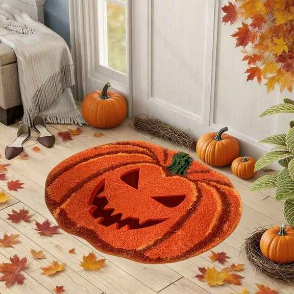 Halloween Bathroom Decor, Pumpkin Door Mat 16x24 Inch, Fall Bathroom Rugs, Non-slip Floor Mats for Thanksgiving Living Bedroom Kitchen Decoration(A)