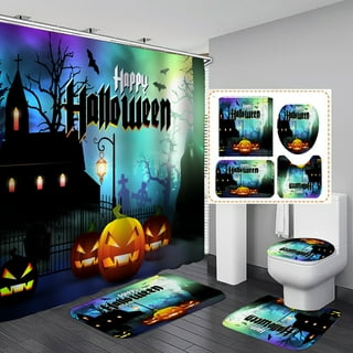 Halloween Bathroom Rugs And Curtains Set - 4 Pieces Pack