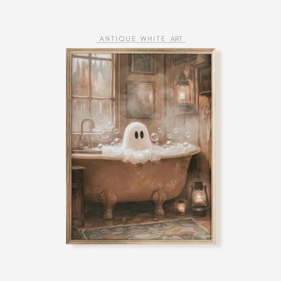 Halloween Bathroom Ghost Wall Art Print