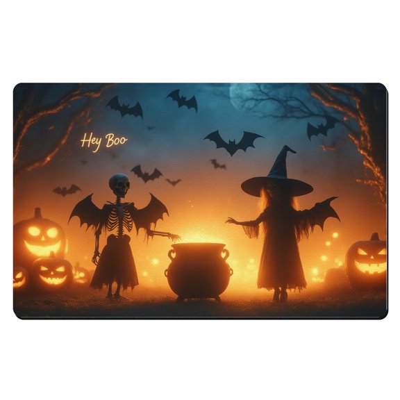 Halloween Bathroom Mats,A couple of witches standing next to each other in front of pumpkins,Thin Front Door Mat Indoor Entrance,Small Door Mat,Mat for Front Door Inside