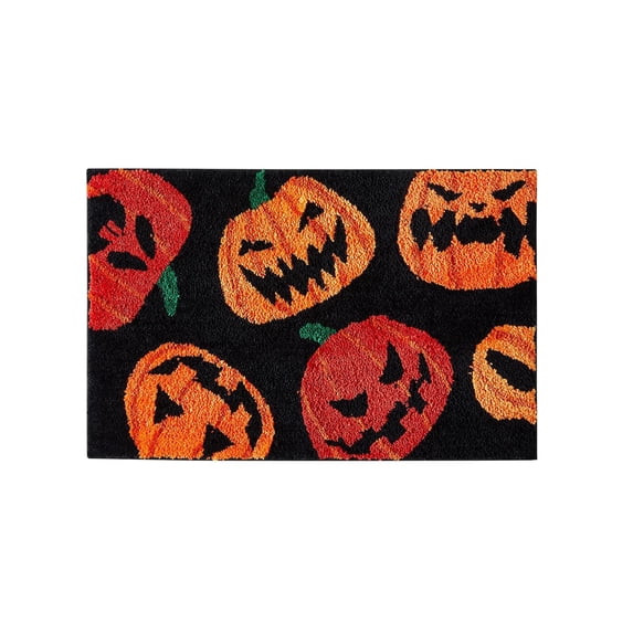 Halloween Bathroom Rug, Pumpkin Bath Mat for Fall Home Decor, Soft Non-Slip Absorbent Microfiber Floor Carpet for Shower Tub Kitchen Bedroom Seasonal Decor, 1Pack B