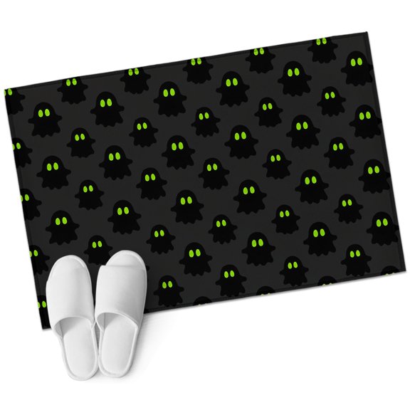 Halloween Bathroom Rug Washable 2x3 Entryway Rug Non Slip Black Spooky Green Eyes Ghost Floating Front Door Mat Low Pile Indoor Doormat Throw Floor Carpet for Kitchen Bedroom Entrance